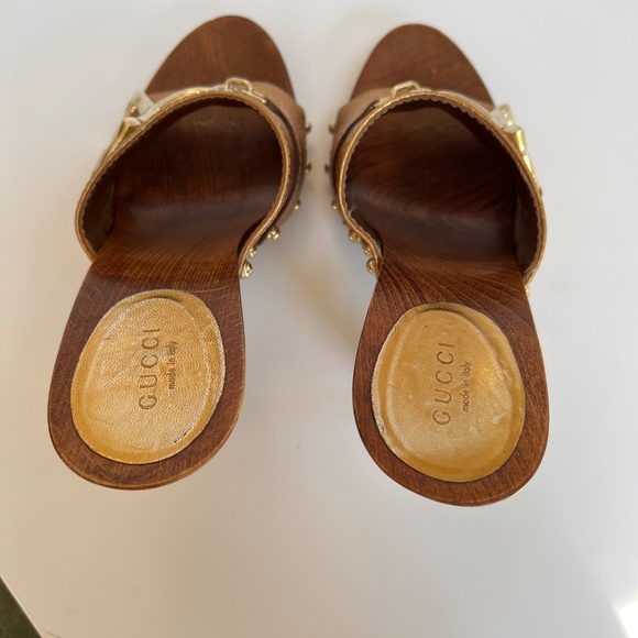 GUCCI HORSEBIT WOODEN PLATFORM SANDALS COPPER LEATHER SZ 36 6. - Picture 4 of 16